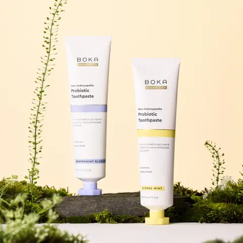 BOKA Probiotic Toothpaste with Nano Hydroxyapatite Fluoride Free for Teeth & Gums -  Peppermint Blossom & Citrus Mint Flavors 4 Fl Oz