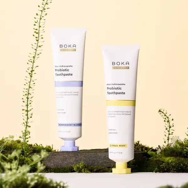 BOKA Probiotic Toothpaste with Nano Hydroxyapatite Fluoride Free for Teeth & Gums -  Peppermint Blossom & Citrus Mint Flavors 4 Fl Oz