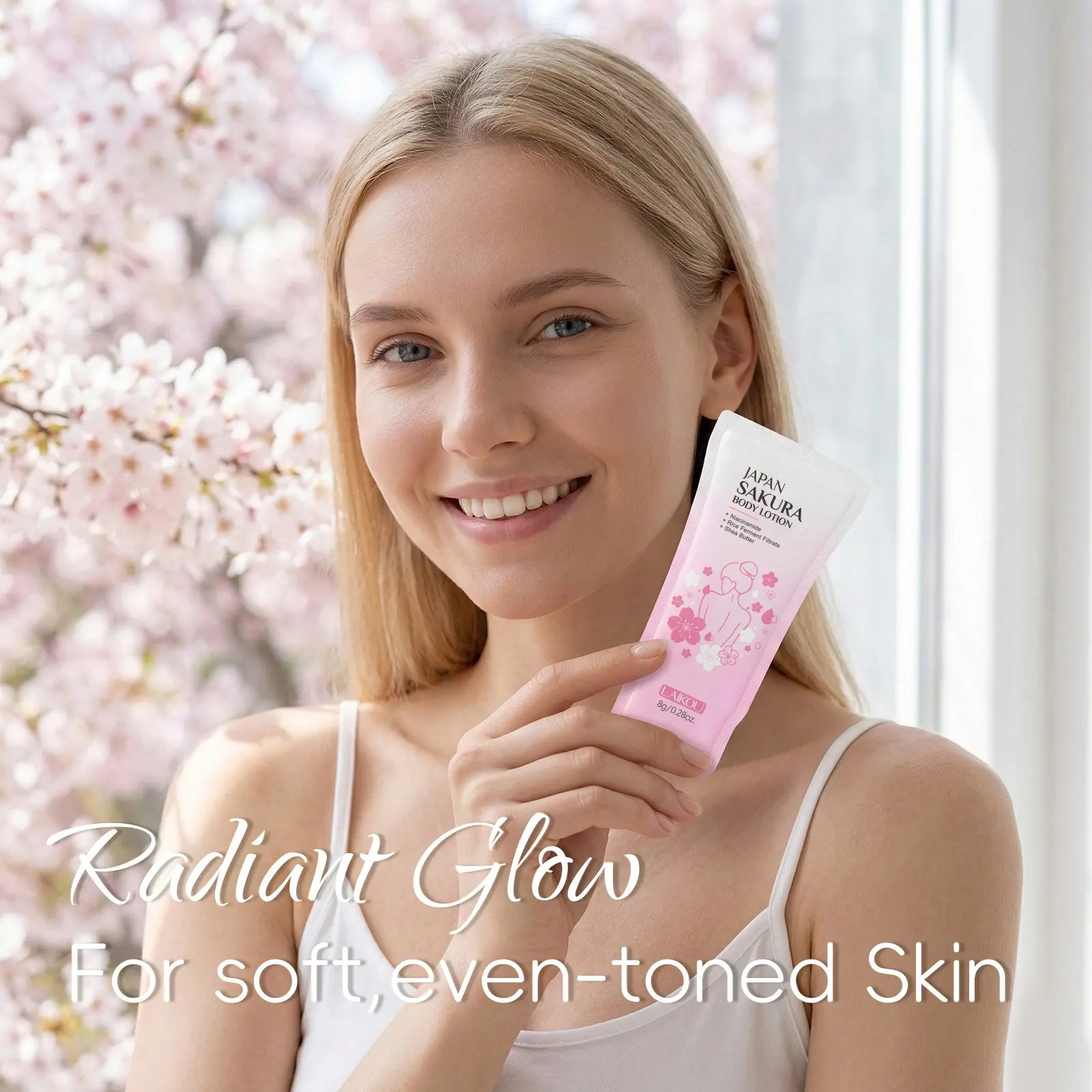 Sakura Body Lotion 8g per Pack ， Japanese Cherry Blossom Moisturizing Hydrating Lotion ， Single Use Travel Size ， Lightweight Fast Absorbing ， Perfect for Camping Hiking Outdoor On-The-Go Hydration