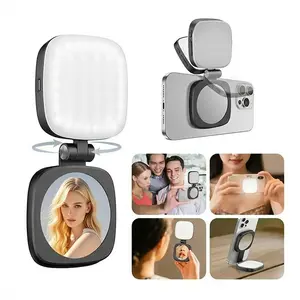 Magnetic Selfie Light Compatible for Phone – Rechargeable LED Fill Light with Mirror, CRI≥95, 5 Color Temps, Foldable Ring Light