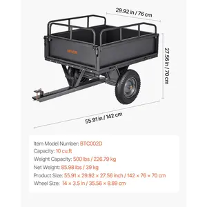 VEVOR Garden Utility Trailer, 10 Cu. Ft 500lbs Capacity, ATV UTV Hauling Trailer, Tow Behind Steel Dump Cart with 14 Tires, Hand Pull or Foot Pedal, Heavy Duty Yard Trailers for Lawn Mower Tractor