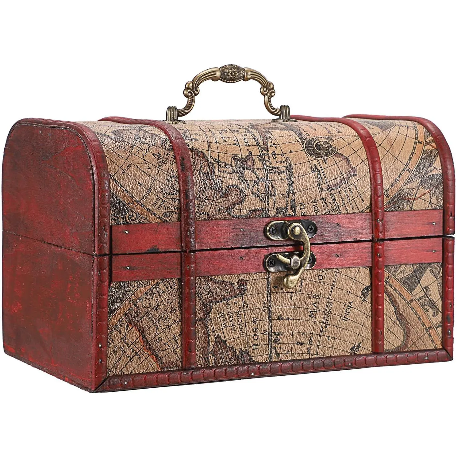 Treasure Chest Box, Pirate Keepsakes Box for  Gifts, Wooden Treasure Storage Box Map  Decorative Box for   Trinkets, Large