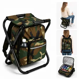 Wstrnix 3-in-1 Camouflage Folding Backpack Stool with Insulated Cooler Bag, Portable Collapsible Hunting Blind Chair Bag for Hiking, Light Outdoor Activities, Hunting Blind Chair Bags