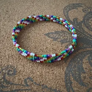 Rainbow w/ White Clouds Memory Wire Wrap Bracelet