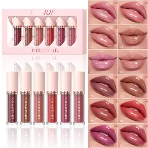 DUNUF 6-Piece Pearl Lip Gloss Set, Long-Lasting Moisturizing, Hydrating, Smooth Application, Large Brush Head Design, Glossy, Radiant, Women's Professional Makeup Gift