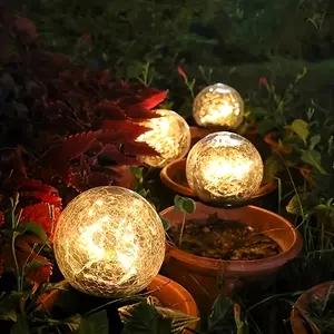 Solar Glass Ball LED Garden Lights Set of 4 IP65 Waterproof Outdoor Decorative Lamps for Courtyard Lawn Garden Christmas Wedding Decor Eco-Friendly Energy-Saving