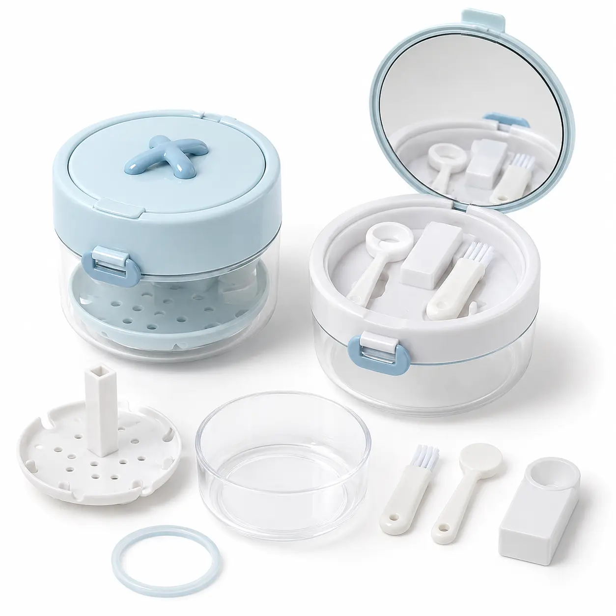 3-in-1 Oral Retainer Case - Lightweight Compact Camping Bathroom Tumbler with Mirror, Cleaning Brush, Auto-Rising Aligner Bath, Strainer Basket for Easy Rinsing, Travel Care Solution, Gift Option
