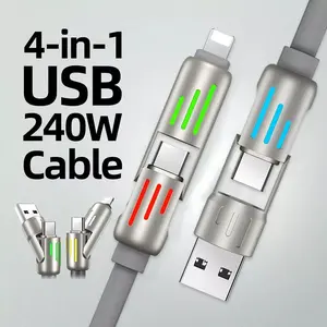 (1PCS)4 in 1 USB C Cable 240w Fast Charging & Data Sync Multi Silicone Charge Cord