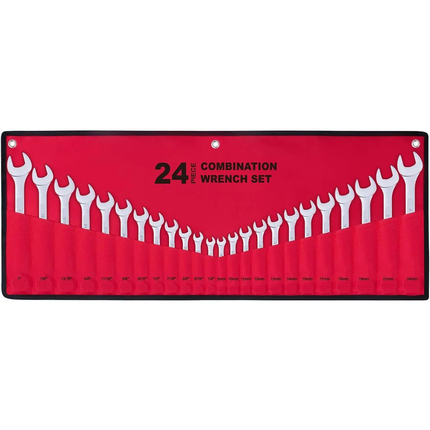 24-Piece All-Purpose Master Combination Wrench Set with Roll-up Pouch | SAE 1/4” 1”, Metric 8mm 24mm | Perfect for General Household, Garage, Auto Repairs, Car, Truck, Boat, and Travel Emergency