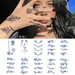 10pcs Waterproof Fake Tattoos Juice Color Rose Daisy Tulip Flower Set Temporary Tattoo Stickers For Women Use On Fingers Arms Neck And Collarbone Quickly Achieve Body Art Suitable For Holiday Parties Weddings And Music Festivals