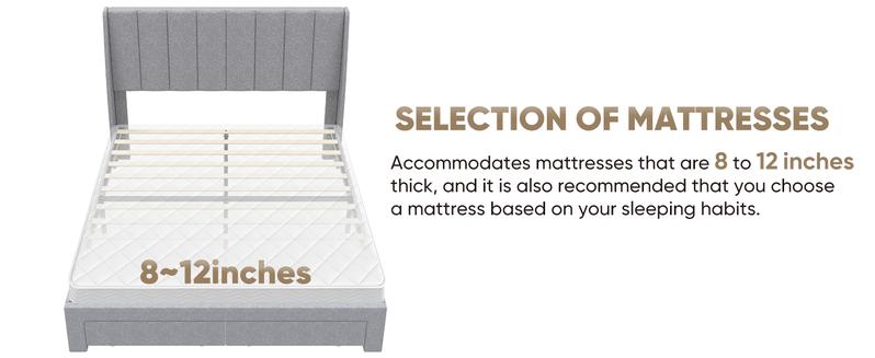Upholstered Bed Frames With 2 Storage Drawers，Channel Tufted Headboard,Fabric Wrapped Legs,Elegant Platform Bed With Ample Underbed Storage