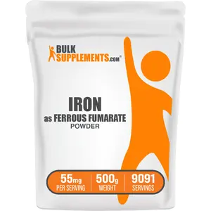 BulkSupplements - Iron as Ferrous Fumarate Powder - Increase Iron Levels - Cognitive Support - 500g - 55mg per Serving
