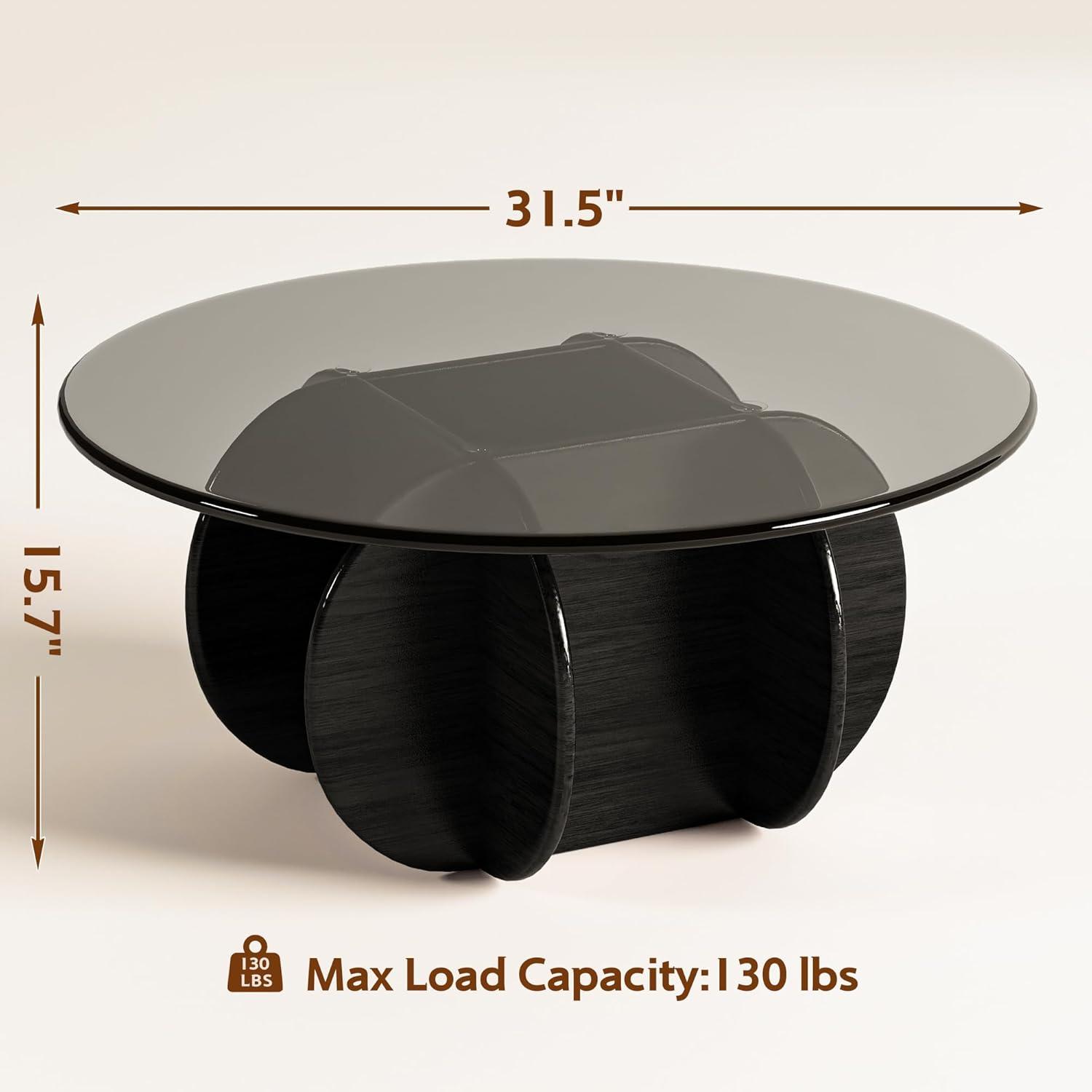 Round Coffee Table with Glass Top & Wood Base, 31.5" Modern Center Table for Living Room, Space-Saving Design Perfect for Apartment, Office & Small Space