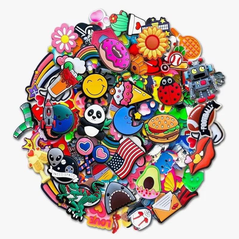 100Pcs Random Shoe Charms for Clog Decoration, Cute Cartoon Charms Accessories for Gift Footwear