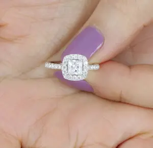 Princess Cut Halo Sterling Silver Wedding Band Engagement Ring Size 2.5-15 S12