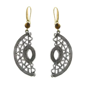 T.R.U. Boho Jewelry Half Moon Native American Motif With Gemstone Tigers Eye Bead Earrings