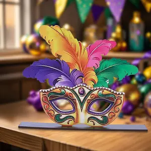 Mardi Gras Mask Design Wooden Centerpiece, 1 Count Colorful Mask Centerpiece Decoration, Festive & Party Supplies for Home & Office, Ornaments