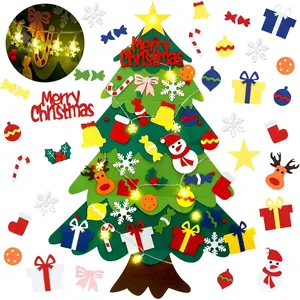 Felt Christmas Tree for Toddlers, 3.2FT Felt Christmas Tree for Kids, 32 Detachable Ornaments, Toddlers Wall Hanging Decorations, Luminous Snowflake Bulb, DIY Xmas Tree Decor