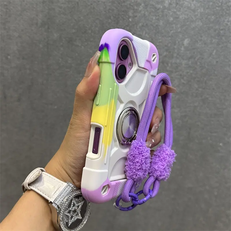 Fin Luxury Heavy Duty Ring Holder Lanyard Case for iPhone 17 ProMax 16e PC TPU Armor Cover for iPhone 11 12 13 14 15 16 Pro Max Plus
