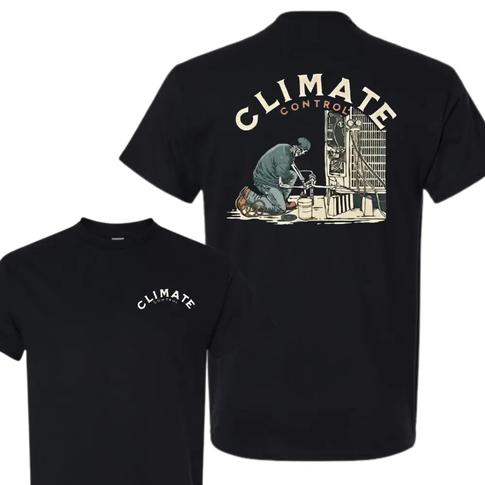 Climate Control HVAC Technician T-Shirt, Vintage Workwear Graphic Tee, Soft Cotton Blend Shirt, Cooling & Heating Apparel for Men & Women, Gift for Blue Collar Pros