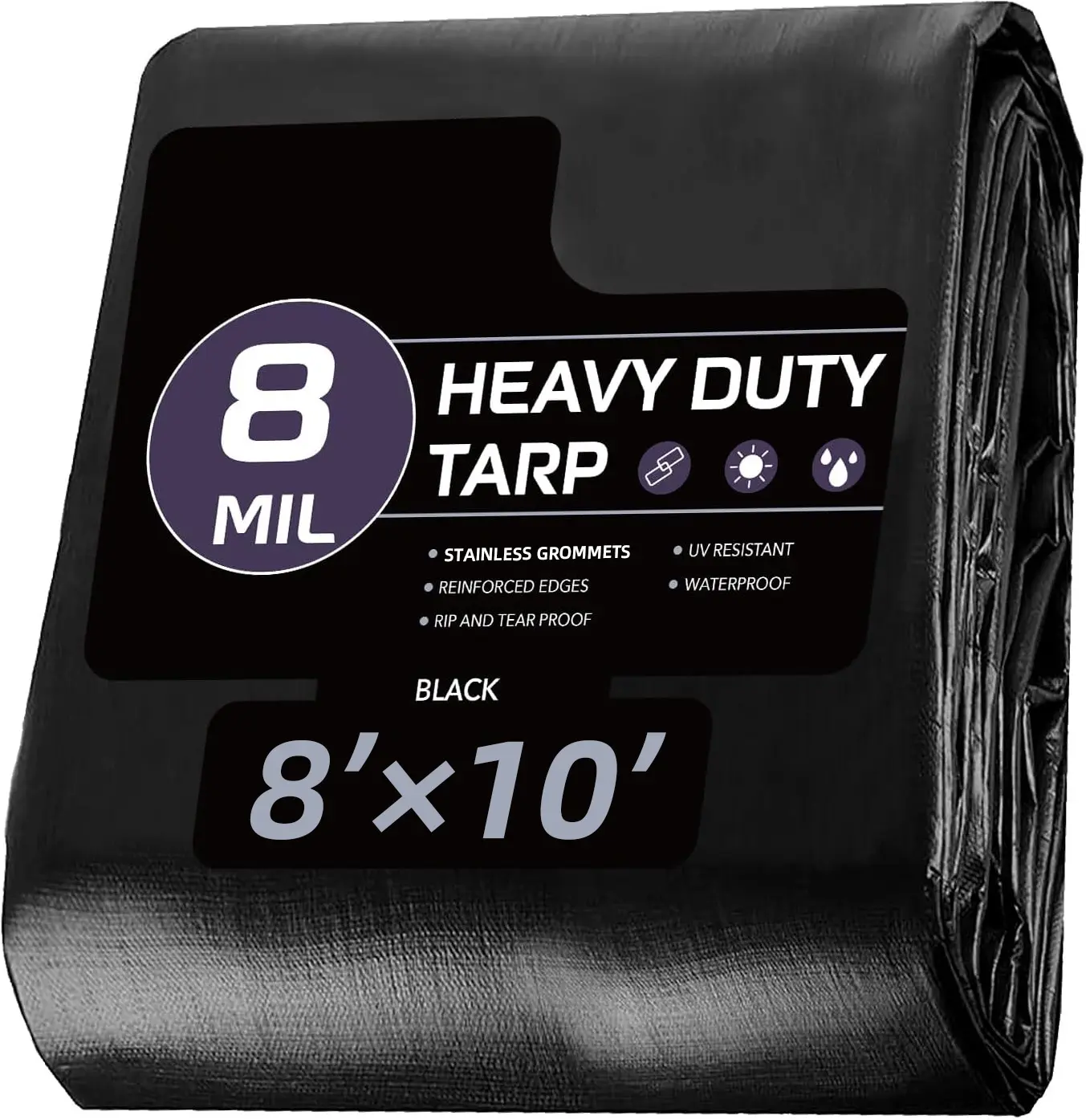 8mil Heavy-Duty Polyethylene Tent Tarp, Waterproof, UV-Resistant, Tear-Resistant for Camping, Rooftops, Outdoor Use
