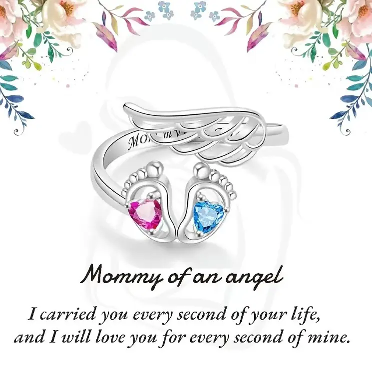 Adjustable letter and wing design cuff ring, parent-child fashion jewelry, elegant versatile everyday accessory, unique angel ring, engraved ring, a gift for mom or kids