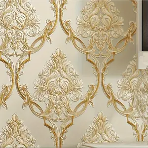 New 3D Embossed Damask Printing Modern Minimalist European Style Bedroom TV Background Non-Woven Non-Pasted Wallpaper 1.73' W x 31.16'