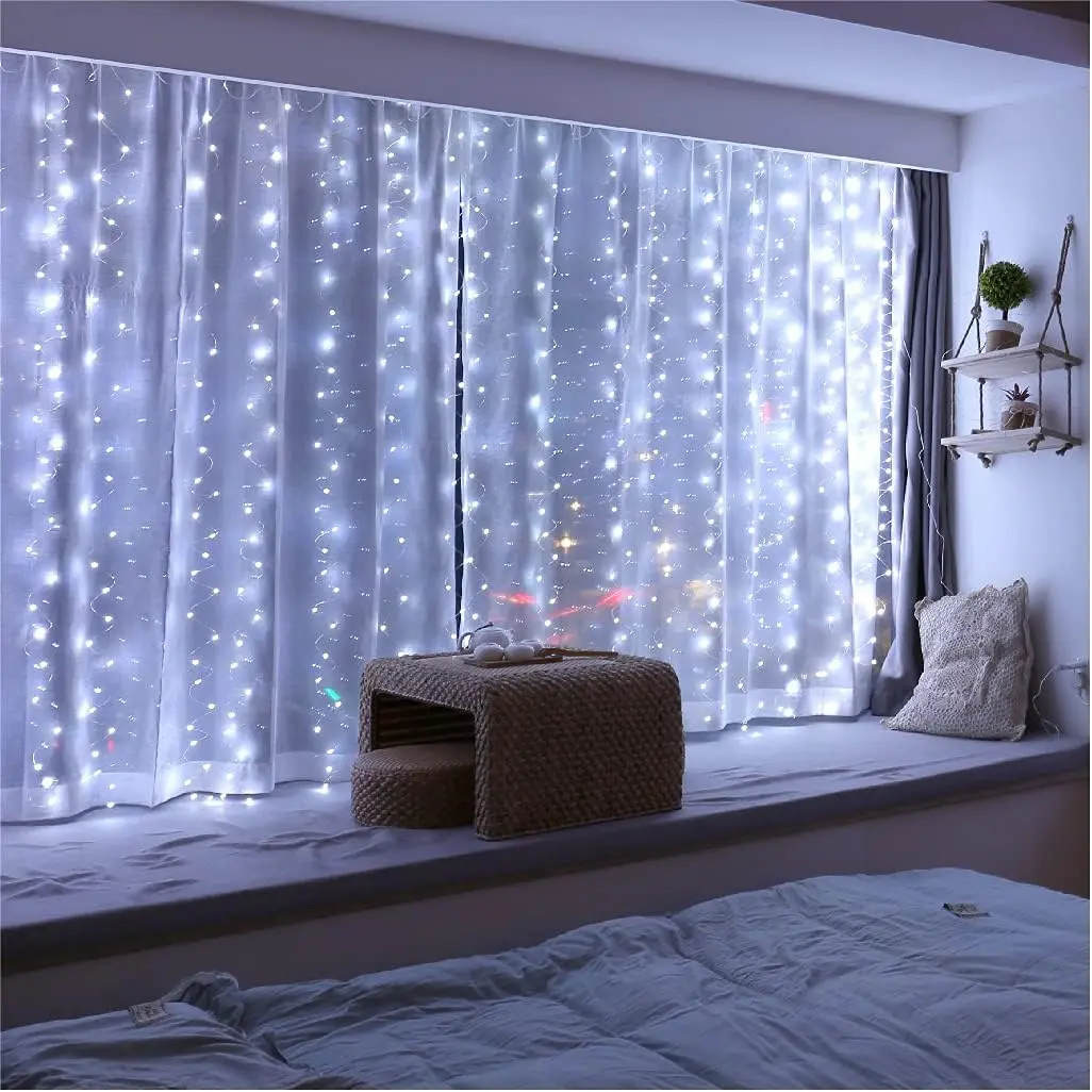 White Photo Clip String Lights - 3.3ft-5ft Short Curtain Fairy Lights with 96 LEDs, 52 Photo Clips, 8 Hooks, USB Plug, Remote Control 8 Modes, Easy Installation for Bedroom, Back Yard, Balcony, Party Decor, Home Supplies