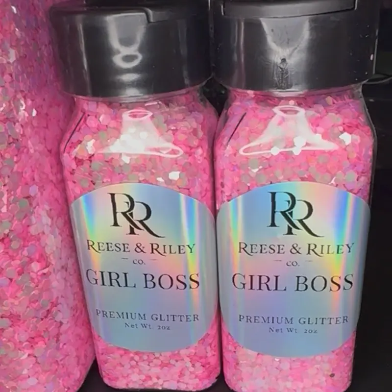 Reese & Riley Co. Girl Boss Premium Pink Illuminating Iridescent Chunky Glitter Mix - Nail Art Supplies for Resin Art Tumblers, Kids DIY Crafts