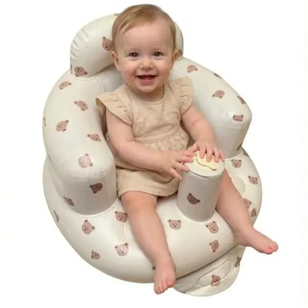 Inflatable Baby Floor Seat with Built-in Air Pump, Soft PVC Baby Chair with Full Back Support, Quick Inflation, Easy Storage for Camping, Eating & Sitting Up (3-36 Months Infants)