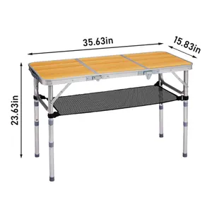3ft Outdoor Portable Folding Camping Pinic Table with 3 Adjustable Height, Small Aluminum Foldable Lightweight Patio Side Table with Carry Handle for Hiking Camp BBQ Beach