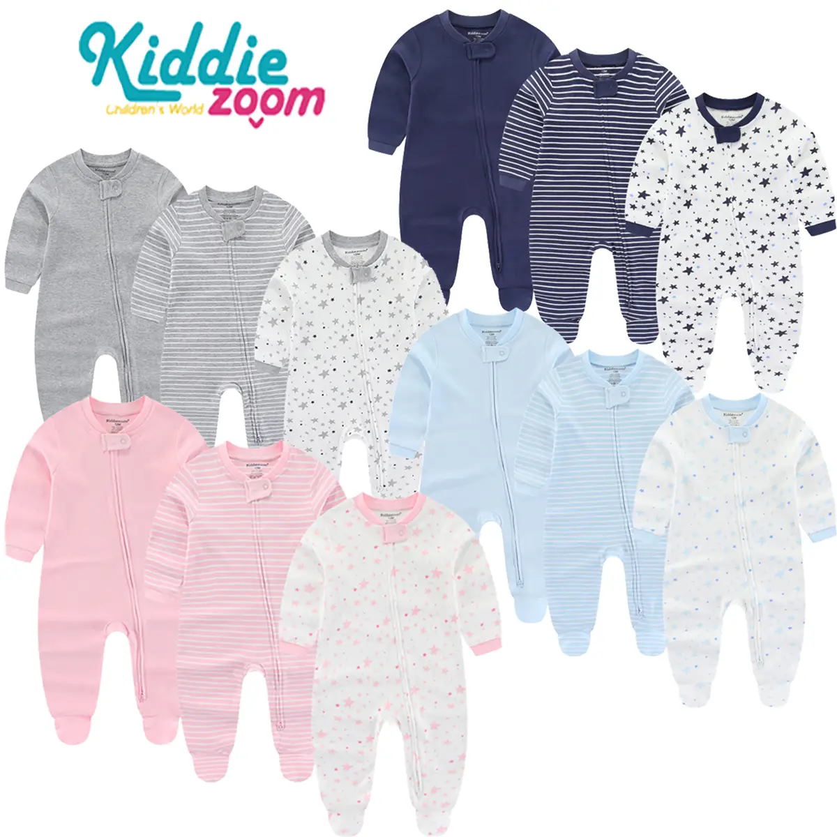Kiddiezoom Newborn Baby Toddler Boy and Girl Romper 3-PCS Set 100% Cotton Long Sleeve Jumpsuit 0-12 Months Newborn Clothes Baby Romper