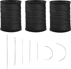 Extra Strong Upholstery Repair Sewing Thread Kit and Heavy Duty Household Hand Needles, Including 7 Styles of Leather Canvas Sewing Needles and 3 Rolls Nylon Thread (70 Yard of Each Roll)