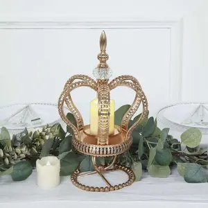Metal Crown Spiral Gold Pillar Candle Holder Stand 13" - Jeweled Votive Candle Centerpiece