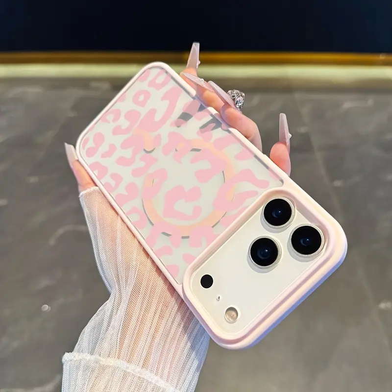 Pink Leopard Print MagSafe Smartphone Casing - Magnetic Hard Acrylic Back, Soft TPU Silicone Edge, Shockproof Protection, 2D Printing, Valentine's Day Gift for iPhone 17 Pro Max Air,16,16e,15,14 Plus,13,12,11,X,XS Handheld Cellphone Devices Accessory