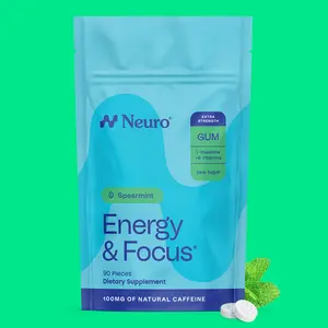 Neuro Spearmint Extra Strength Energy & Focus Gum/Mints (90 Pieces) - Sugar Free with Natural Caffeine, L-theanine, Vitamin B12 & Vitamin B6