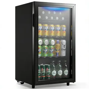 WANAI Mini Fridge Glass Door 120 Cans Beverage Refrigerator Small Wine Cooler Clear Front Drinks Fridge for Soda Beer Bar Home Office with 7 Thermostat LED Lights