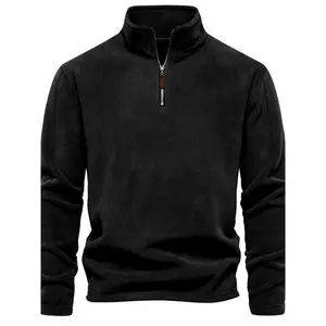 Men's autumn warm wool pullover hoodie, long sleeved stand up collar zipper half open sportswear, casual versatile top
