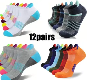 Men's Athletic Ankle Socks 6/12 Pairs, Professional Moisture Wicking Sports Socks, Cushioned Compression Breathable Casual Crew Socks for Running, Workout, Walking, Hiking, Gym & Daily Wear