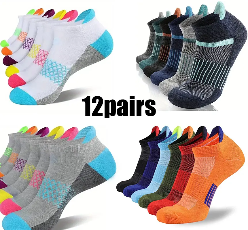 Men's Athletic Ankle Socks 6/12 Pairs, Professional Moisture Wicking Sports Socks, Cushioned Compression Breathable Casual Crew Socks for Running, Workout, Walking, Hiking, Gym & Daily Wear Activewear Sportswear
