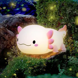【FreeShip】Cute Axolotl LED Night Light,Dinosaur lamp,Squishy USB & Mobile Lights,Night Bedroom Lamp,lights bedroom,bedside lamp,Silicone night light,Touch Control Nightlights,Gifts for best friend,Room Decor,Desktop Light,Pink Axolotl,Best 2025 gifts kids