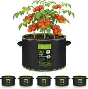 BN-LINK 5-Pack 10 Gallon Grow Bags, Heavy Duty Aeration Fabric Pots with Handles, Thickened Nonwoven Plant Bags for Vegetables, Flowers, Fruits