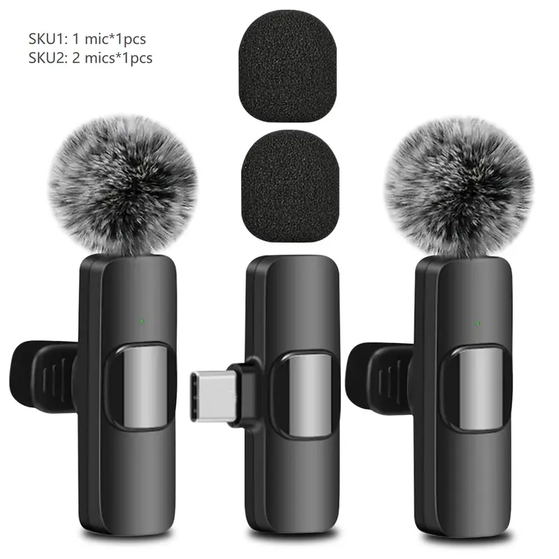 Wireless Lavalier Microphone, Professional Dual Lapel Mic with USB-C/USB Plug, USB Streaming Mic for Video Recording, Live Podcast Equipment, Vlog Microphone for iPhone Android Phone, Rechargeable Wireless Mic, Audio
