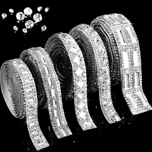 5 Rolls Rhinestone Ribbon Self-Adhesive  Shiny Rhinestone Strips Bling   Ribbon for Graduation Party Decor, DIY Prom Dress,Craft(,0.59 Inch,Mixed Style)