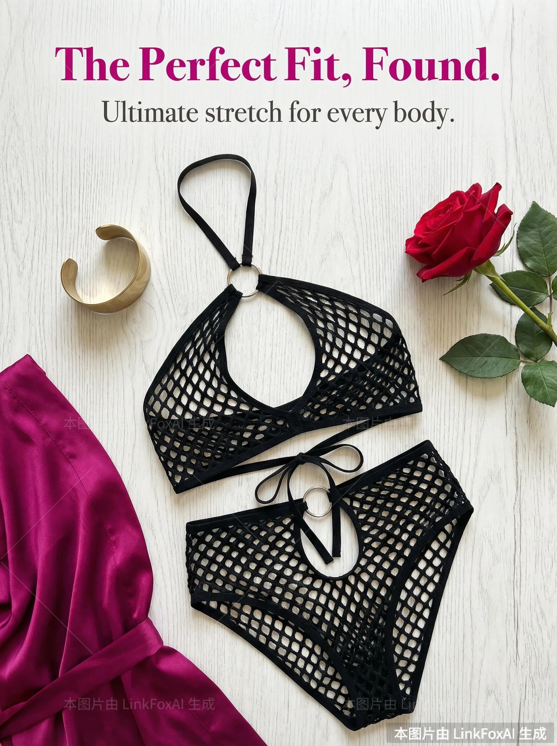 SILIX Chic Fishnet Halter Lingerie Set | One Size Fits All | Sexy Feminine Lingerie Set Underwear | Summer Sleepwear For Women