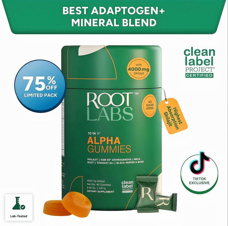 2-Pack Root Labs Alpha 10-in-1 Shilajit Gummies 4000mg LD | 2026 New Year Edition | Zero Sugar Vegan 120Count