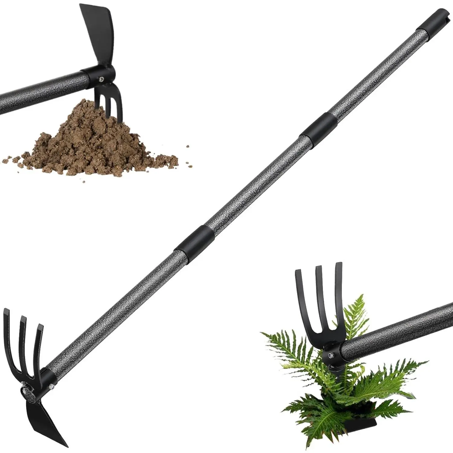 2-in-1 Heavy Duty Dual-Head Garden Hoe 45" Adjustable Long Handle Cultivator for Weeding Tilling Lawn Yard Flower Bed Gardening
