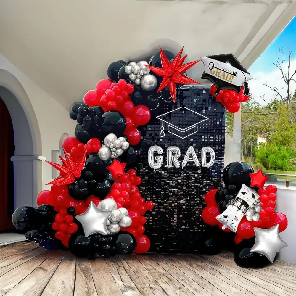 Silver Balloon Arch Set, Balloon Arch Decoration, Graduation Party Decor, Includes Star Ornaments, Diploma, Hat, Grad Balloons, Perfect for All Grad Seasons, Graduation Decorations