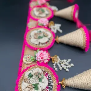 Mandir Decor Pieces with Vibrant Lotus Design and Colorful Beads for Festive Decorations