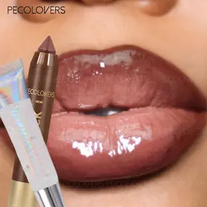 2pcs/Set Moisturizing Lip Gloss + Lip Liner - Light & Non-Sticky, Three-Dimensional Lip Shape, Long-Lasting Shine, All-Day Hydration, Christmas Gift, Makeup Essentials, Sleek Tube Design, Lip Lacquer Lipliner